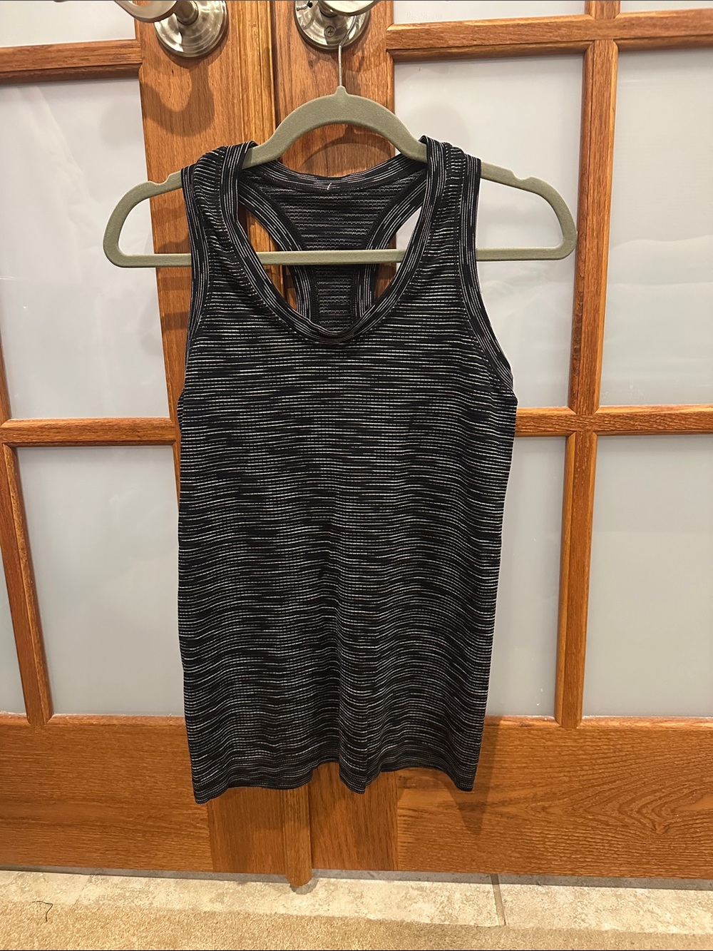 Athleta Black and Gray Striped Racerback Tank
